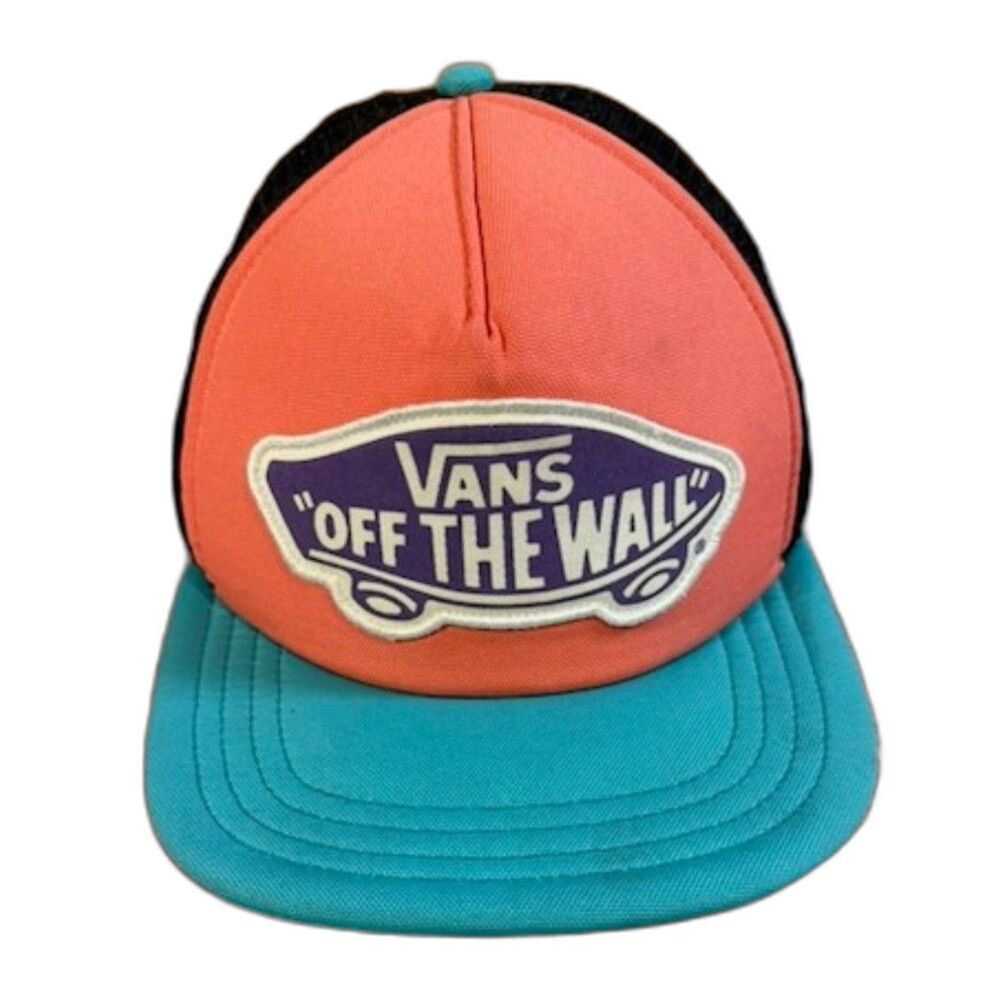 Vans Off The Wall Trucker Hat Coral Turquoise Black Mesh Snapback OS